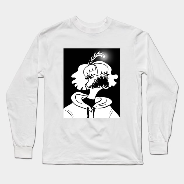 Sea Creature Girl (black and white) Long Sleeve T-Shirt by Mqed